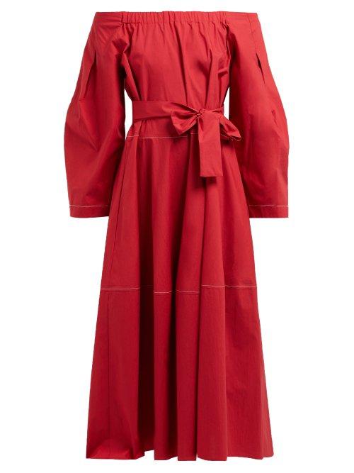 Matchesfashion.com On The Island - Moonstone Off The Shoulder Cotton Dress - Womens - Red