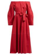 Matchesfashion.com On The Island - Moonstone Off The Shoulder Cotton Dress - Womens - Red
