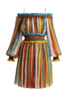 Matchesfashion.com Dolce & Gabbana - Striped Silk Chiffon Off The Shoulder Dress - Womens - Multi