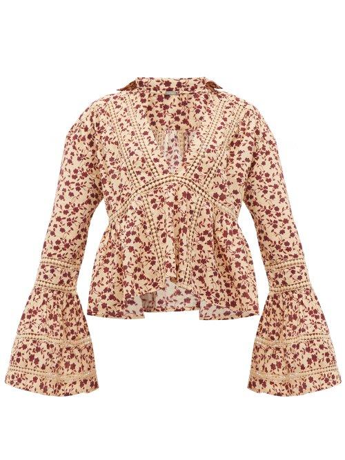 Matchesfashion.com Dodo Bar Or - Enid Floral Print Crochet Insert Cotton Shirt - Womens - Cream Print