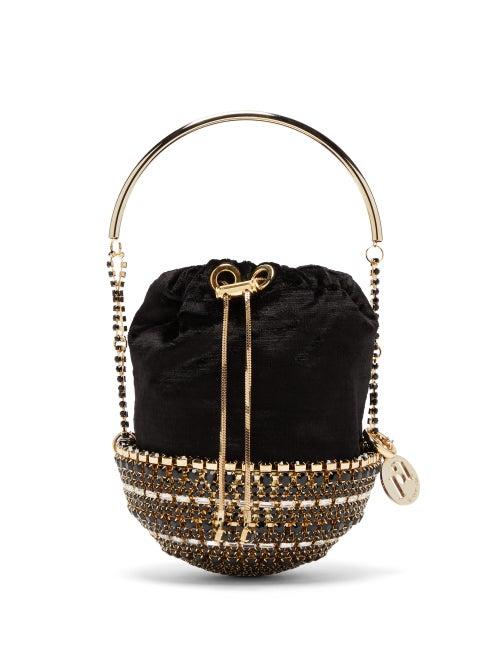 Matchesfashion.com Rosantica By Michela Panero - Kingham Crystal Embellished Velvet Clutch Bag - Womens - Black