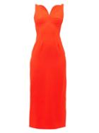 Matchesfashion.com Emilia Wickstead - Mathilda Sweetheart-neckline Crepe Midi Dress - Womens - Dark Orange