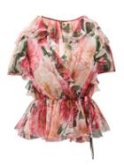 Matchesfashion.com Dolce & Gabbana - Camellia-print Silk-chiffon Wrap Blouse - Womens - Pink Print