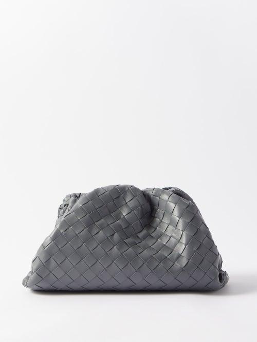 Bottega Veneta - Pouch Teen Intrecciato-leather Clutch - Womens - Dark Grey