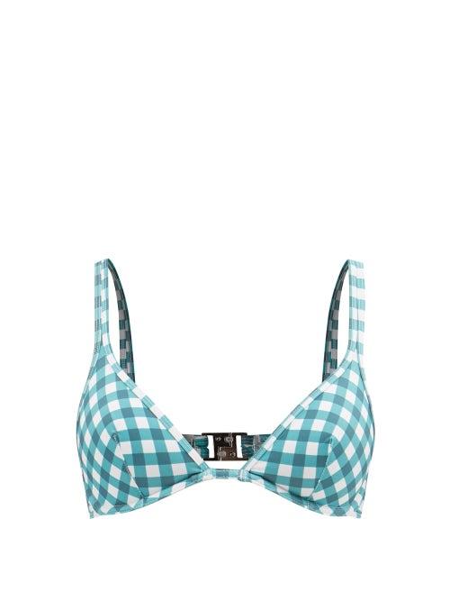 Ephemera - Gingham Recycled-fibre Padded Bikini Top - Womens - Green Print