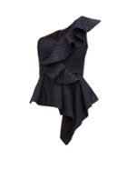 Matchesfashion.com Self-portrait - Asymmetric Ruffle Metallic Fil Coup Top - Womens - Navy