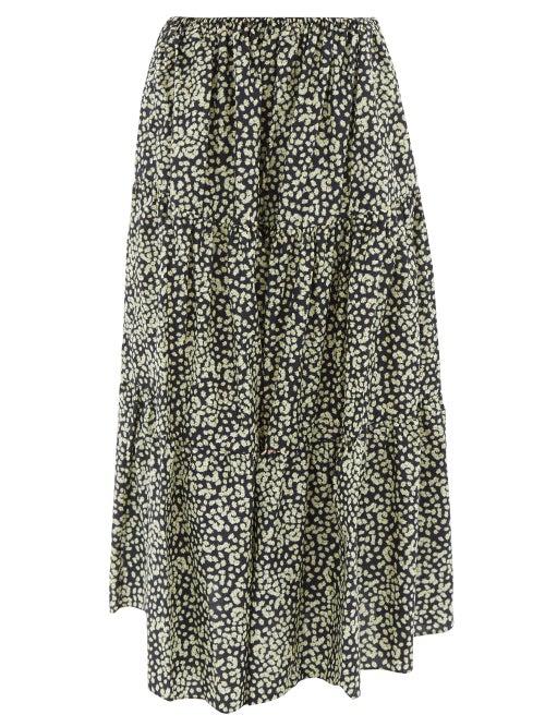 Matteau - Floral-print Tiered Cotton-poplin Maxi Skirt - Womens - Navy Floral