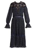 Matchesfashion.com Jonathan Simkhai - Lace Insert Paisley Print Pleated Dress - Womens - Blue Print