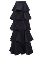 Matchesfashion.com Maison Rabih Kayrouz - Tiered Cotton Blend Maxi Skirt - Womens - Navy