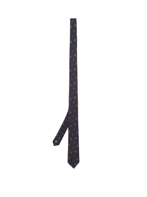 Matchesfashion.com Paul Smith - Rose Embroidered Silk Faille Tie - Mens - Navy Multi
