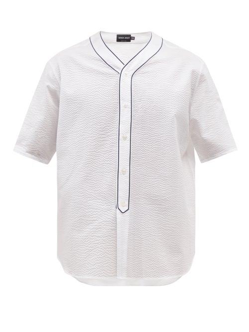 Giorgio Armani - Piped Cotton-seersucker Short-sleeved Shirt - Mens - White