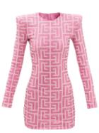 Balmain - Monogram-jacquard Mini Dress - Womens - Pink