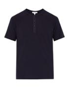 Matchesfashion.com Frame - Raglan Sleeve Cotton Jersey Henley T Shirt - Mens - Navy