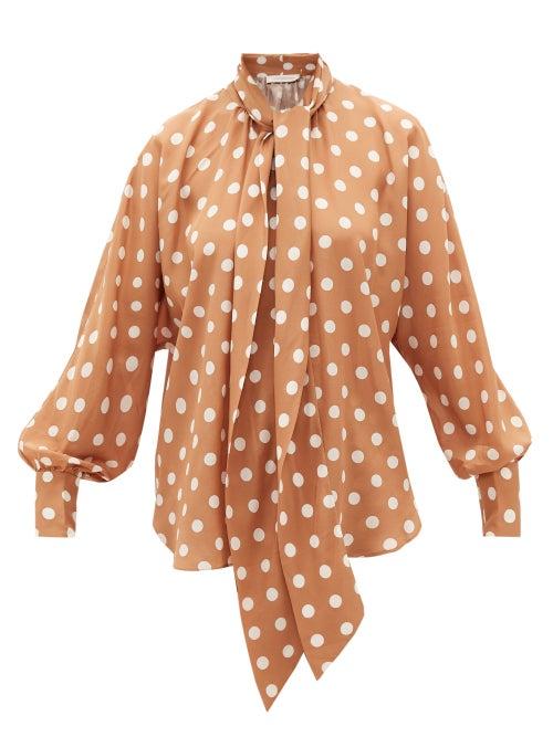 Matchesfashion.com Zimmermann - Polka-dot Silk Crepe-de-chine Blouse - Womens - Brown Print