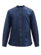 Mens Rtw Pro - Logo-embroidered Pintuck-pleated Silk Shirt - Mens - Navy