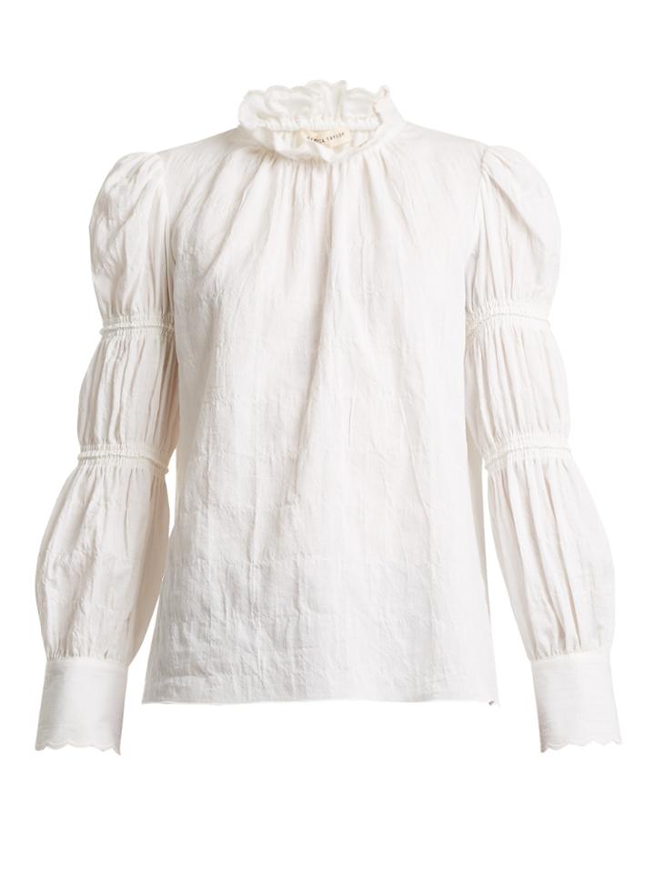 Rebecca Taylor Ruffle-neck Crinkle-twill Top
