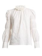 Rebecca Taylor Ruffle-neck Crinkle-twill Top
