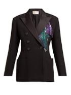 Matchesfashion.com Christopher Kane - Chainmail Trim Double Breasted Tuxedo Jacket - Womens - Black Multi