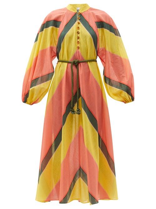 Ladies Beachwear Zimmermann - Estelle Chevron-stripe Voile Maxi Shirt Dress - Womens - Pink Stripe