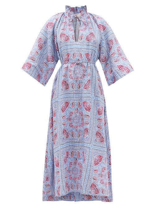 Matchesfashion.com Wiggy Kit - Keeper Paisley-print Linen Dress - Womens - Blue Multi