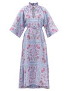 Matchesfashion.com Wiggy Kit - Keeper Paisley-print Linen Dress - Womens - Blue Multi