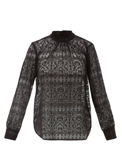 Matchesfashion.com Officine Gnrale - Gabrielle Sheer Lace Cotton Blend Blouse - Womens - Black