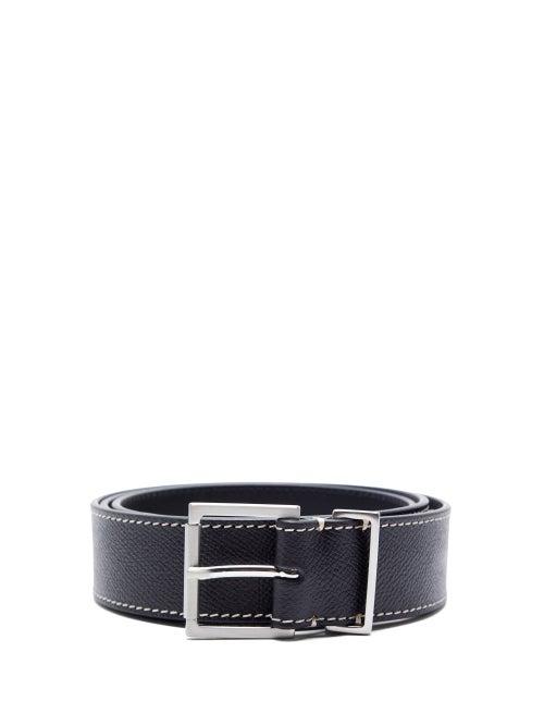 Matchesfashion.com Maison Margiela - Square-buckle Topstitched Grained-leather Belt - Mens - Black