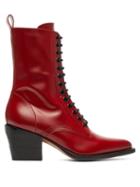 Matchesfashion.com Chlo - Point Toe Lace Up Leather Boots - Womens - Dark Red