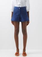Juliet Dunn - Floral-embroidered Cotton Poplin Shorts - Womens - Dark Navy