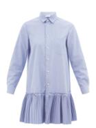 Ladies Rtw Redvalentino - Pleated Cotton-blend Oxford Dress - Womens - Light Blue