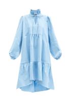 Matchesfashion.com Cheval Pampa - Campo Ruffle-neck Cotton-blend Dress - Womens - Light Blue