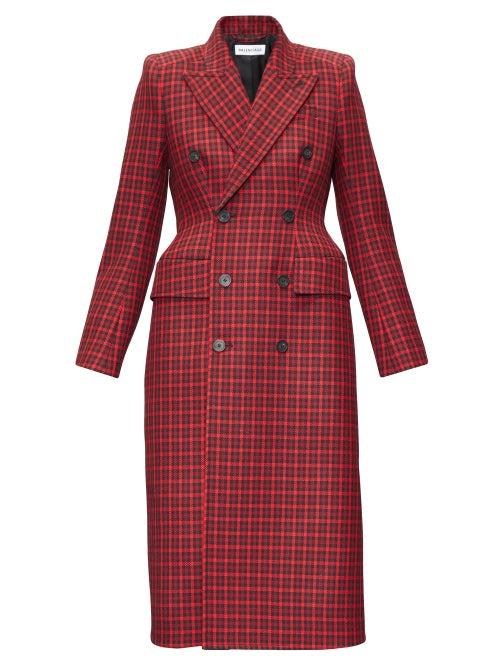 Matchesfashion.com Balenciaga - Hourglass Houndstooth-checked Twill Coat - Womens - Red Multi