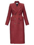 Matchesfashion.com Balenciaga - Hourglass Houndstooth-checked Twill Coat - Womens - Red Multi