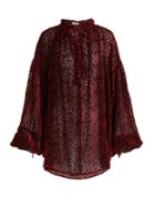 Saint Laurent Flocked Velvet Polka-dot Peasant Blouse