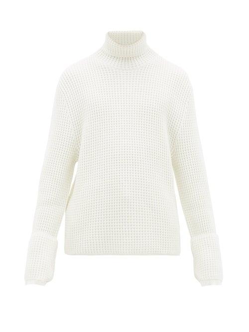 Matchesfashion.com Bottega Veneta - Split Cuff Cotton Blend Waffle Sweater - Mens - White