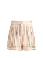 Matchesfashion.com Peter Pilotto - High Rise Striped Shorts - Womens - Pink Multi
