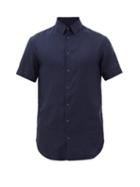 Matchesfashion.com Giorgio Armani - Short Sleeve Linen Shirt - Mens - Navy