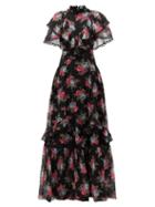 Matchesfashion.com Erdem - Mauricia Carrington Rose-print Cotton-blend Gown - Womens - Black Multi