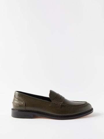 Vinnys - Townee Grained-leather Penny Loafers - Mens - Olive