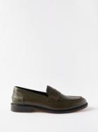 Vinnys - Townee Grained-leather Penny Loafers - Mens - Olive