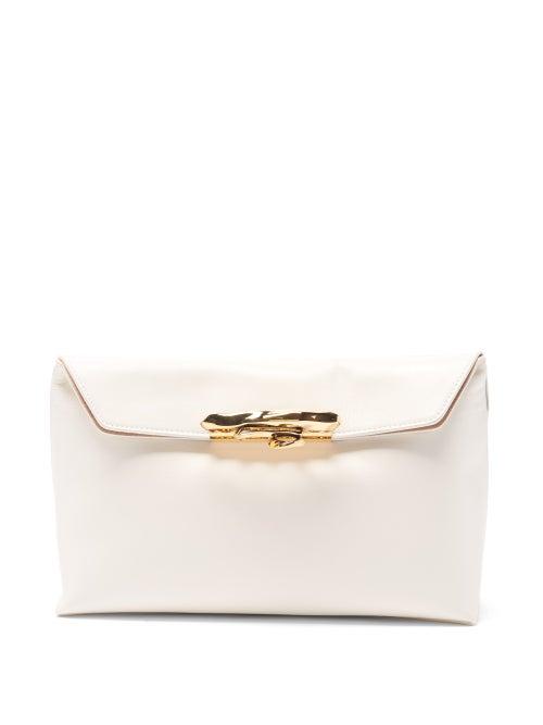 Matchesfashion.com Alexander Mcqueen - Sculptural Four-ring Leather Clutch - Womens - Ivory