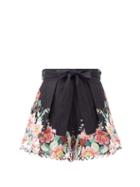 Matchesfashion.com Zimmermann - Bellitude Floral-print Linen-poplin Shorts - Womens - Black Print