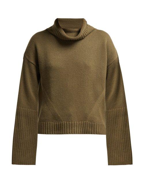 Matchesfashion.com Nili Lotan - Roll Neck Ribbed Cashmere Sweater - Womens - Khaki