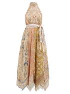 Matchesfashion.com Zimmermann - Freja Halterneck Paisley-print Linen Dress - Womens - Brown Print