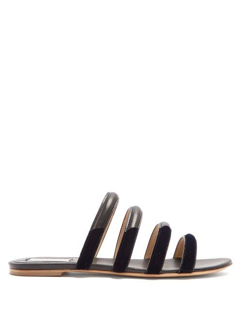 Matchesfashion.com Gabriela Hearst - Anderson Leather And Velvet Slides - Womens - Black Navy