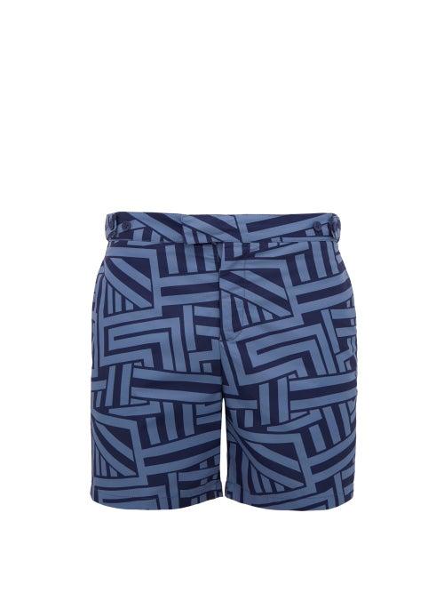 Matchesfashion.com Frescobol Carioca - Geometric Print Swim Shorts - Mens - Navy Multi