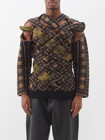 Y/project - Braided-jacquard Wool-blend Sweater - Mens - Brown