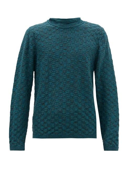 Matchesfashion.com Inis Mein - Basketweave Linen And Silk-blend Sweater - Mens - Green