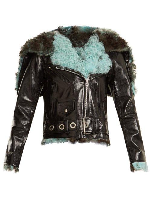 Matchesfashion.com Marques'almeida - Hooded Shearling Trimmed Leather Jacket - Womens - Black Multi