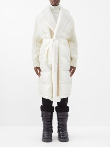 Moncler - Faux Shearling, Padded Shell & Knit Cardigan Coat - Womens - Cream